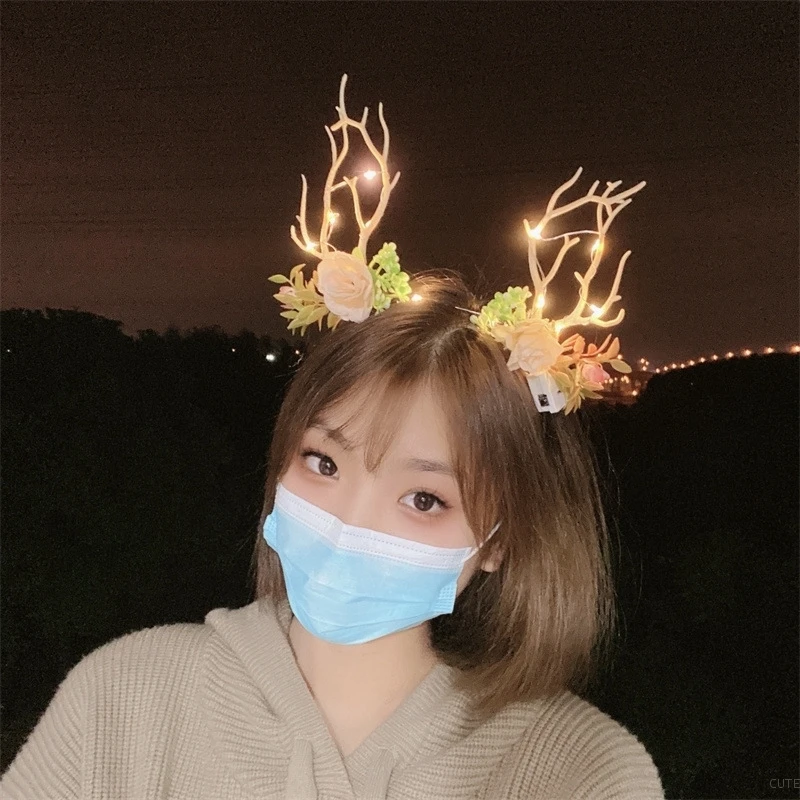 Christmas Headband Christmas Glowing Hair Hoop Led Glowing Deer Ear Hair Accessories Reindeer Band Decoration
