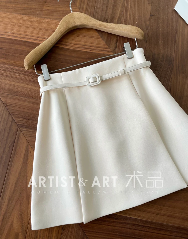 leather skirt 【Provide label】2022 Spring Summer Women Fashion Designer Sashes Rice White High Waist A-Line High Quality Skirts skater skirt