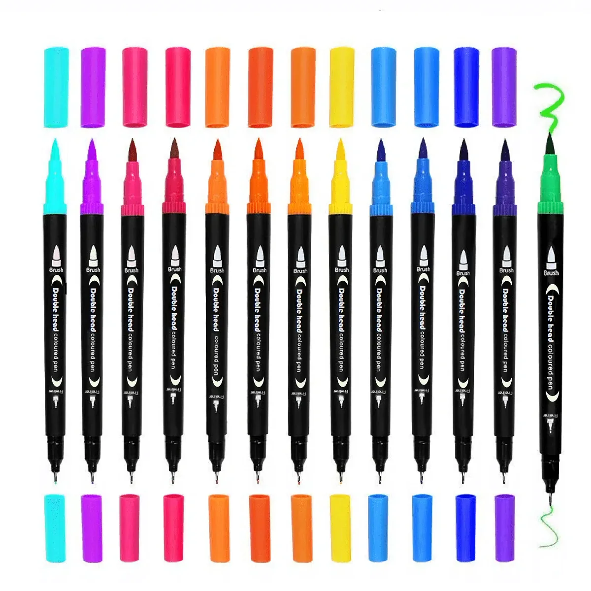 Art Marker Pens 12pcs Double Ended Art Marker Pens Set Suitable for Artist Fine & Brush Coloring Random colors
