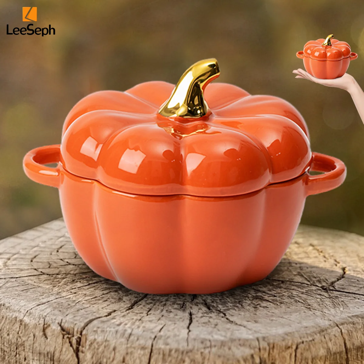 Leeseph Halloween Pumpkin Pot with Lid, Pumpkin Pottery Dessert Saucepan, Cute Casserole, Ideal Gift For Halloween