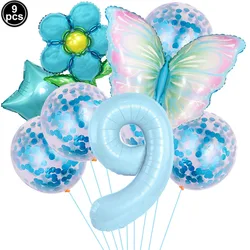 Blue Bow Themed Birthday Party Decoration Set - Balloons, Banner, Garland, & Cake Toppers (Beige)