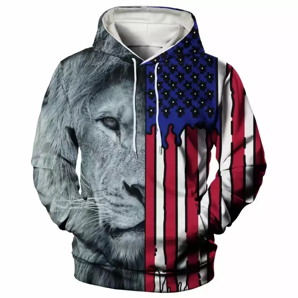 

Men 3d Flag Printed Long Sleeve Couples Hoodies Sweatershirt Top Blouse Men Casual Loose Hooded Sweatshirt Spring/Fall 2023 New