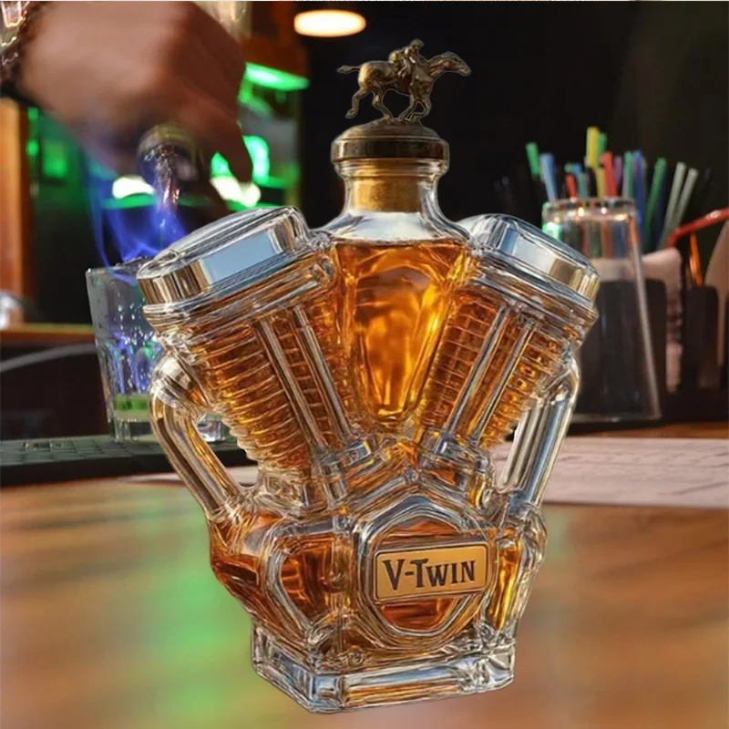 High Borosilicate Glass Mustang Whiskey Bottle Motorcycle Engine