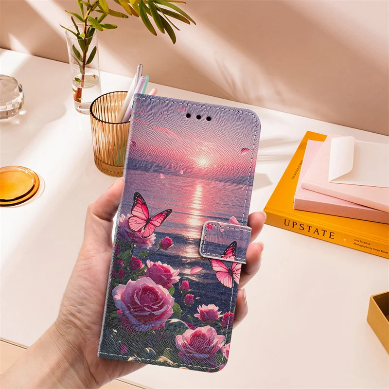 Sunset Painted Leather Wallet Phone Case