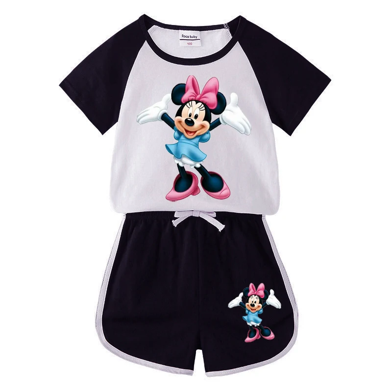 Summer Kids Baby Clothes Set Causal Disney Cartoon Print Sleeveless Baby Tops+Baby Shorts 2pcs Sport Suit Girls Clothing Set newborn baby clothing gift set Baby Clothing Set