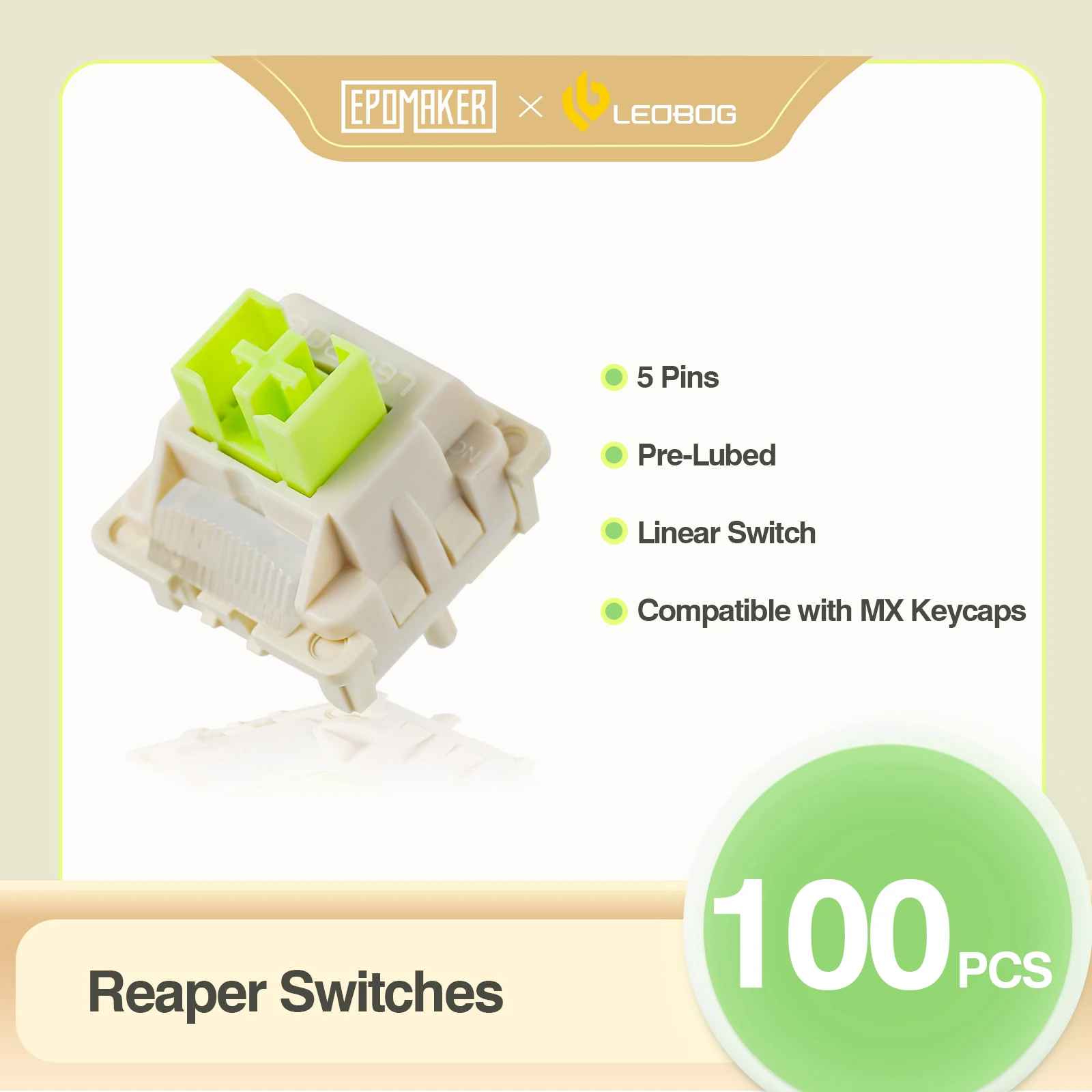 Epomaker x Leobog Reaper Linear Switch com Pom Stem Compatível com Teclas mx Pinos 45gf 100 Pcs
