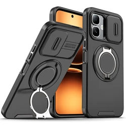 Armor Case with Slide Lens Protect & Magnetic Ring Holder for Infinix Smart 20 (LK- black)