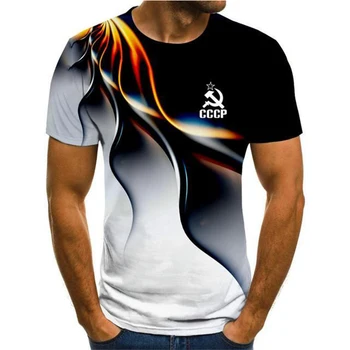 Men's Casual Short Sleeve CCCP Graphic T-shirt Creative Gradient Wear Summer Man Loose Soft T Shirts Trend Tops Male Streetwear