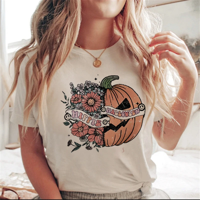 Kawaii Tops Halloween Autunno Casual T Shirt Vestiti Zucca Carino Tendenza Anni '90 Donne Donne T Costume Signore Stampa Grafica T191_voghion.com