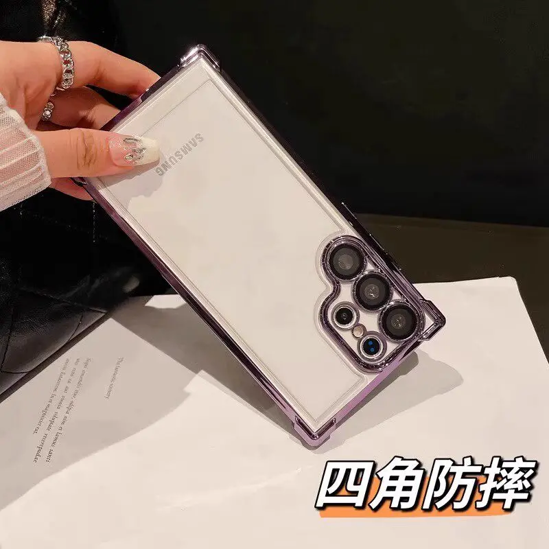 Luxury Plating Transparent Silicone Airbag Bumper Case with Camera Lens Protection
