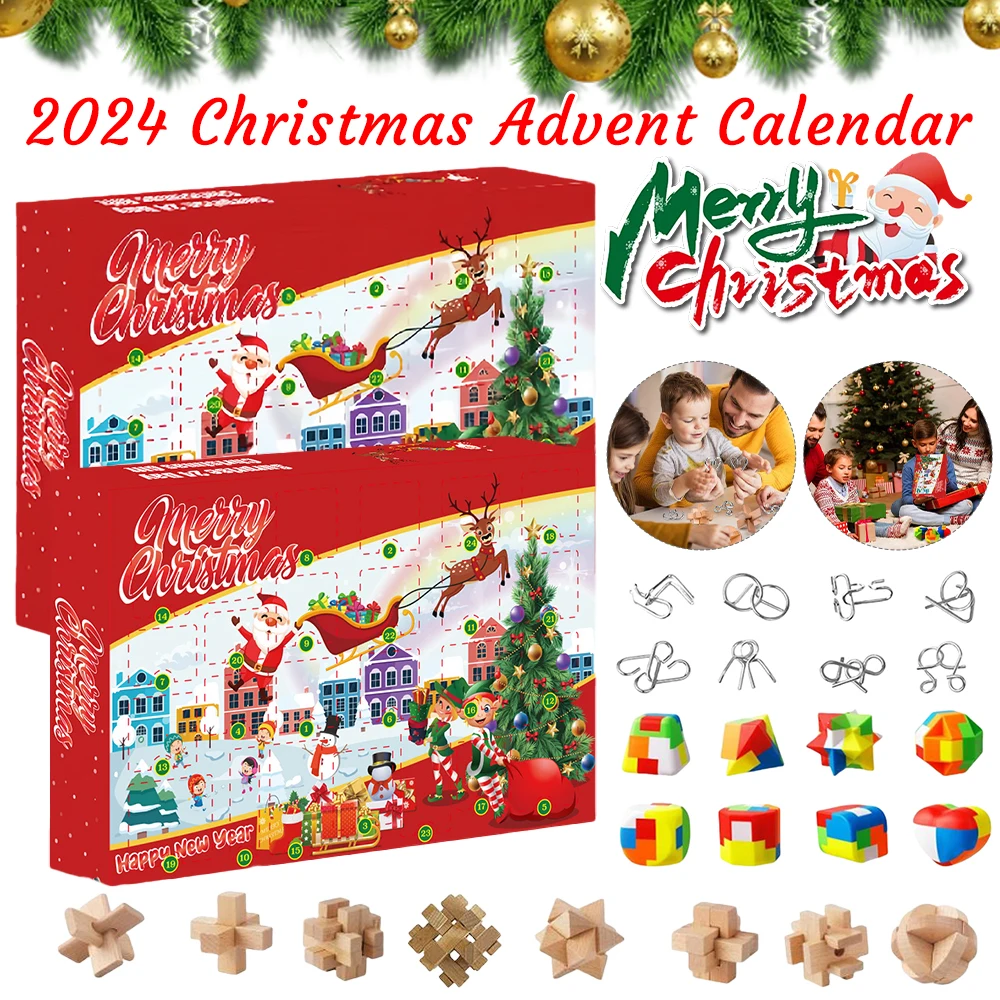 Advent Calendar Brain Teaser Puzzles Family Brain Challenge Games Toys with Plastic Metal and Wooden Puzzle Toys for Kids