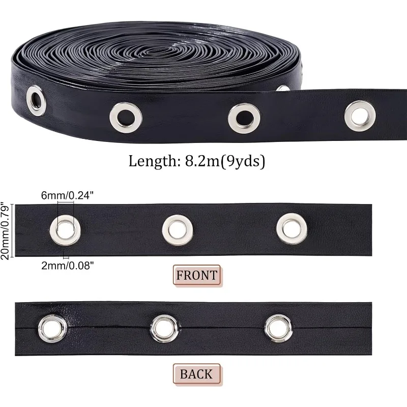 9 Yards Eyelet Tape Black Grommet Trim 0.8&rdquo; Wide Imitation Leather Grommet Tape Brass Eyelet Twill Trim for Sewing eyelet tape