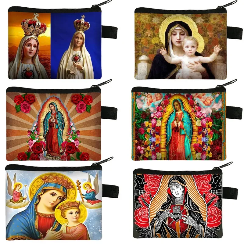 Holy Mary Oil Painting Coin Bag Our Lady Of Guadalupe Virgin Mary Coin Purse Women Catholic Mexico Wallets Earphones Money Bag