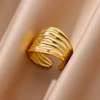 Irregular Geometric Chunky Opening Rings for Women Stainless Steel Gold Color Ring Aesthetic Wedding Waterproof Jewelry Gift - Image 6