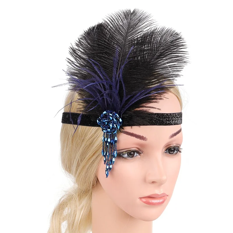 1920s Headband Black Feather Bridal Great Gatsby 20s Gangster Flapper Headpiece - Foto 3
