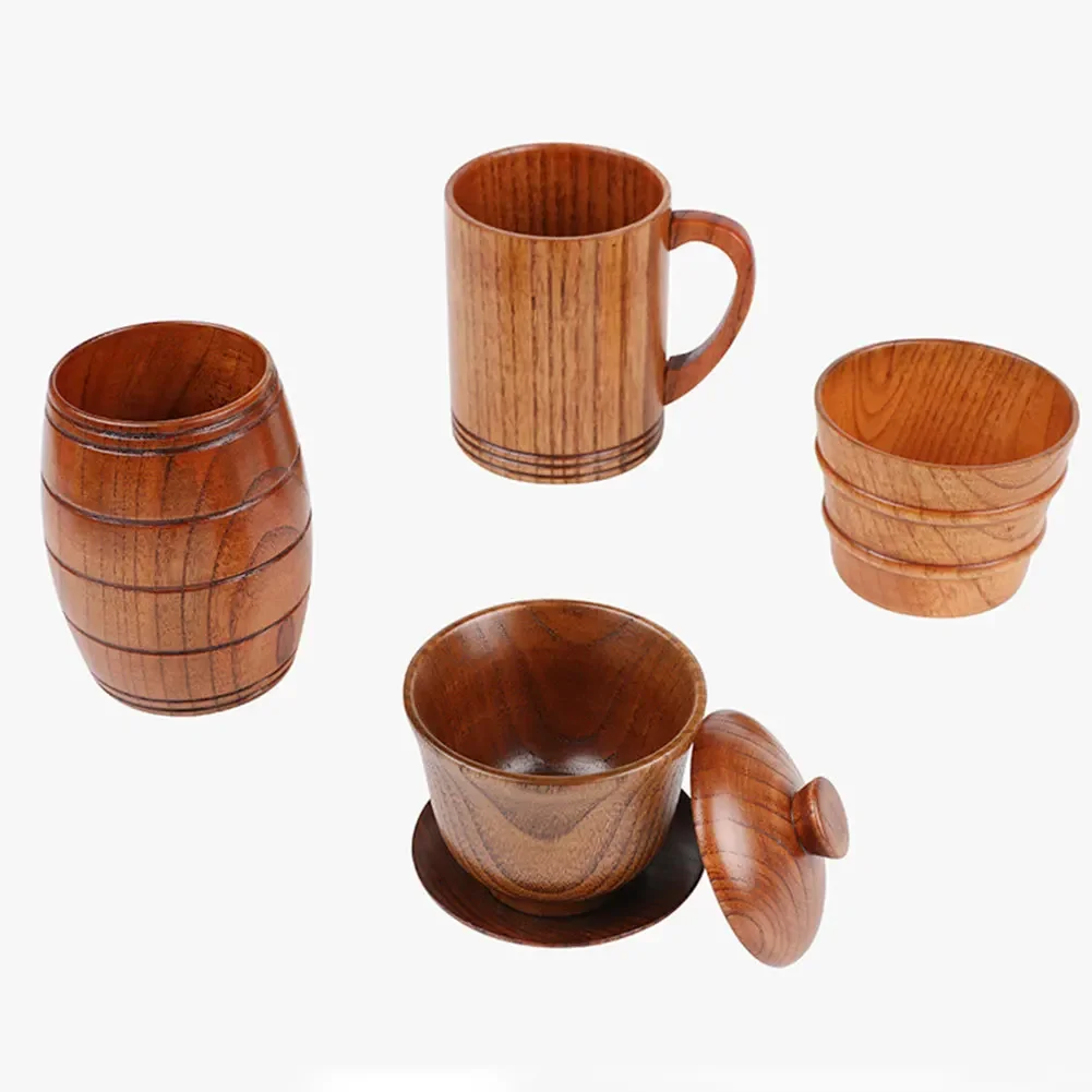 15 Styles Jujube Wooden Handmade Water Coffee Mug Cup Tea Beer Juice Milk Mugs Drink Cups With Handle Coffee Beer Mug Retro Gift