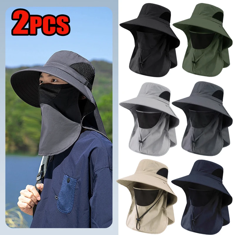 Summer Sun Hats UV Protection Outdoor Hunting Fishing Cap For Men Women Hiking Camping Visor Bucket Hat Neck Flap Fisherman Hat