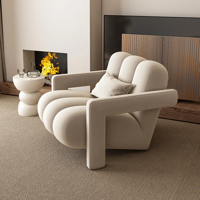 

Cream style single sofa living room minimalist cloth art bedroom balcony lazy leisure chair