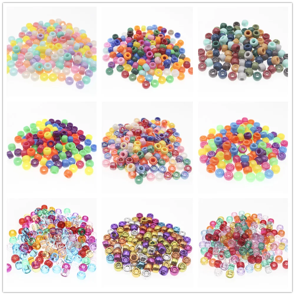 

100/300Pcs Shiny Dreadlock Big Large Hole Acrylic Beads Seed Spacer Beads Pony Beads For Jewelry Making Necklace Bracelet 6x9mm