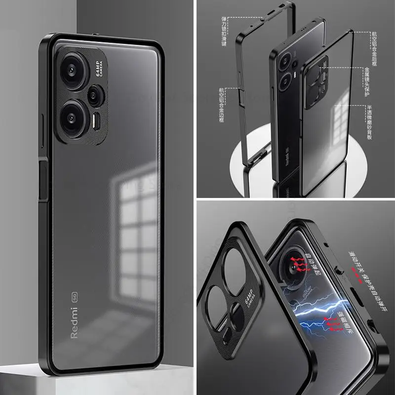 

Funda For Redmi Note 12 Turbo Tempered Glass Phone Case For Poco F5 X5 Pro 5G Aluminium Alloy Bumper Metal Protector Matte Cover