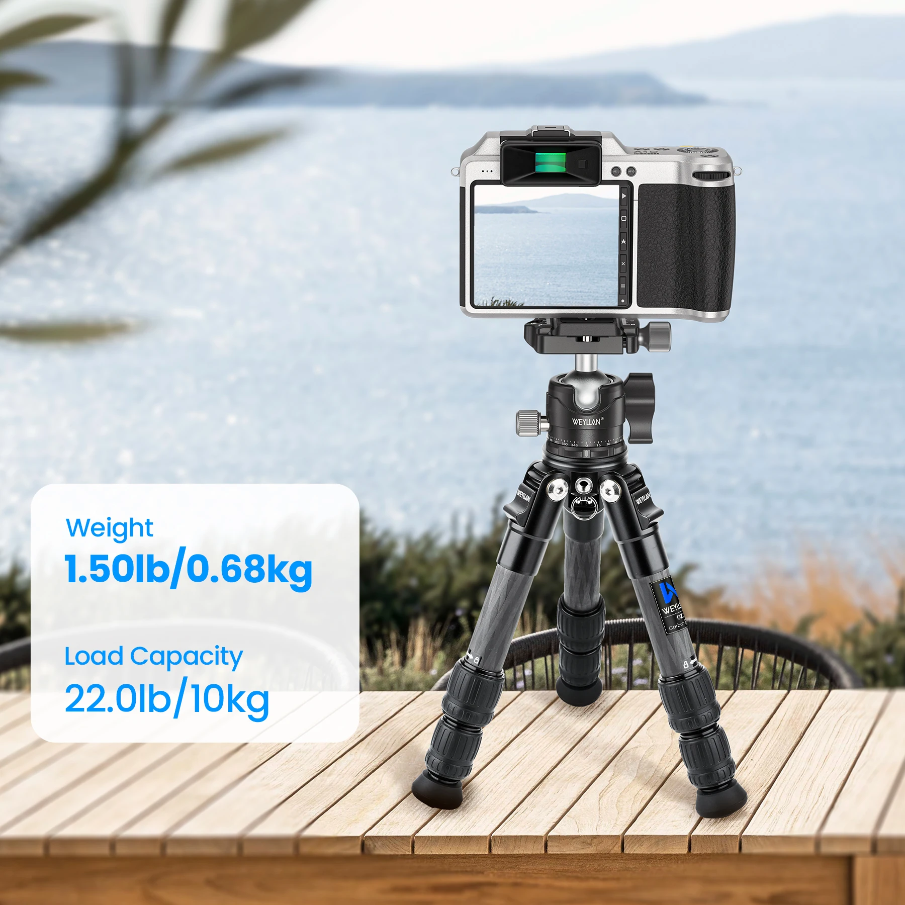 GX2 Carbon Fiber Tripod Compact Lightweight Portable Tabletop Tripods 360° Ball