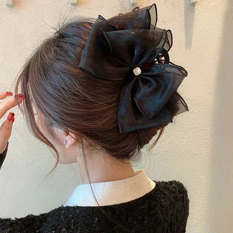 

Girl Lace Bow Hair Claw Hairpins Sweet Barrettes with Rhinestone Hair Clips Hair Accessories Hair Ties Holders Black Head bands