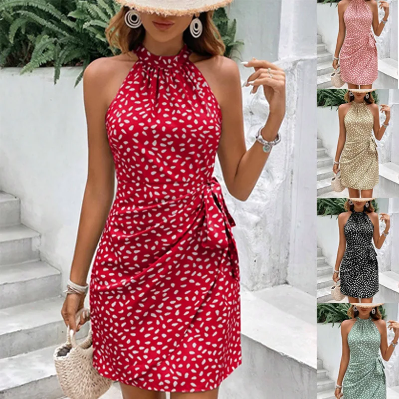 TAVIMART  -  Sexy Deep V Halter Floral Print Dress Women Sleeveless Summer A-line Midi Long Dress Holiday Robe Backless Vestidos