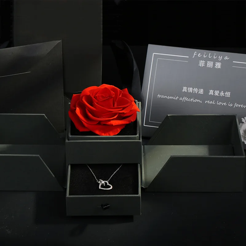 

LovTernEternal Rose Thanksgiving Mom Gift Jewelry Box Single Rose Necklace Box
