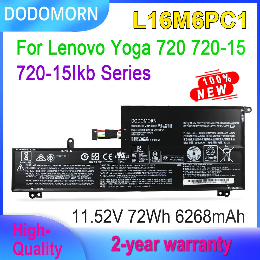 

DODOMORN L16M6PC1 Laptop Battery For Lenovo Yoga 720 720-15IKB Series L16L6PC1 L16C6PC1 11.52V 72Wh 6268mAh High Quality