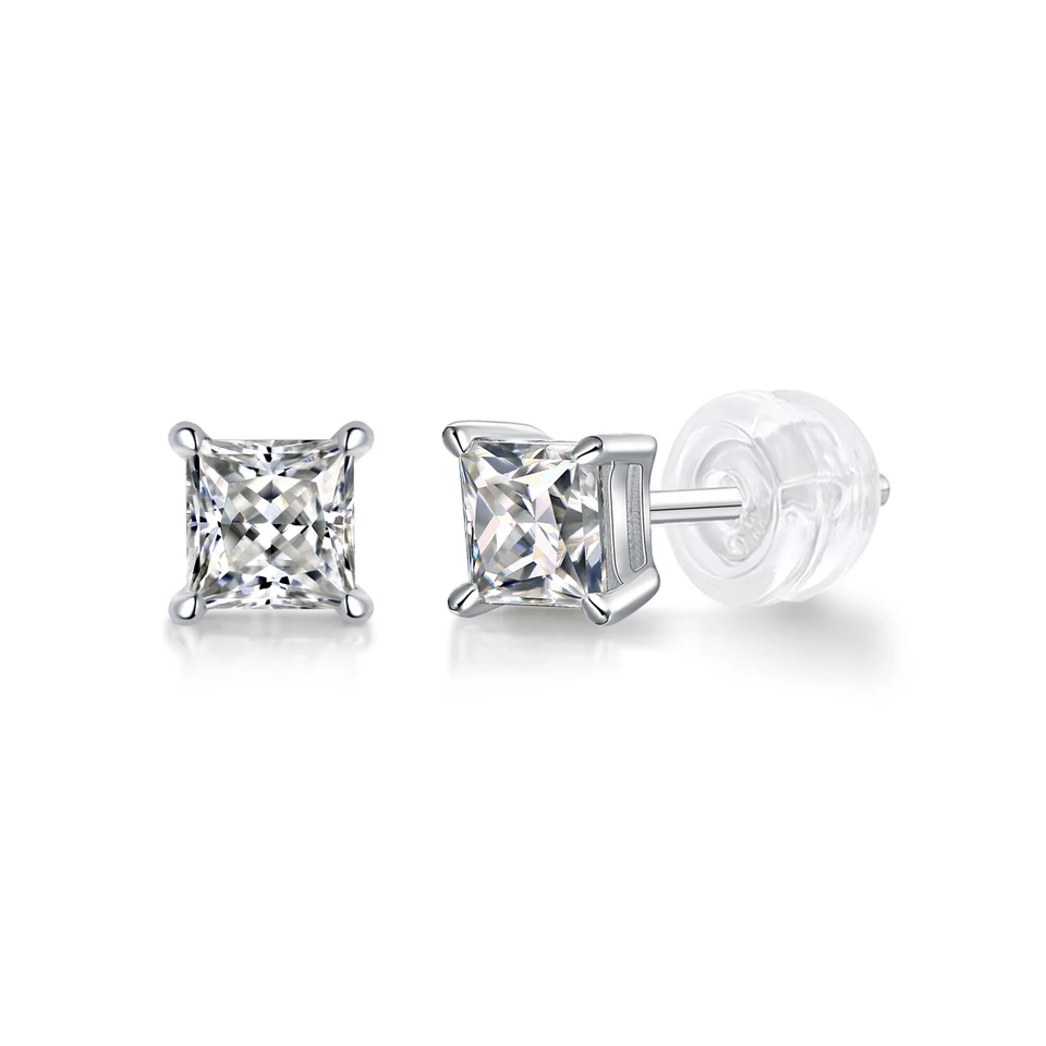 Moissanite Square Lab Created Stud Earrings for Men