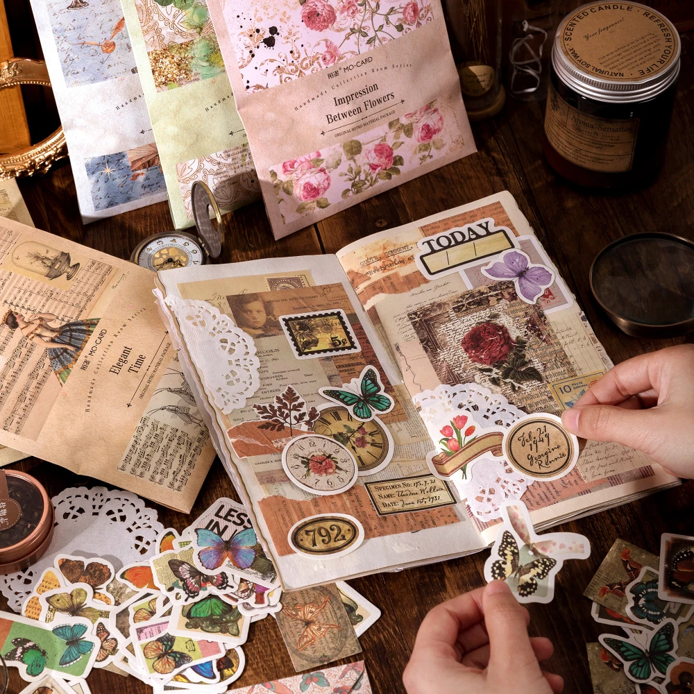 Lot Scrapbooking 3lbs - Autocollants, Papier Fait Main, Gemmes, Junk Journal