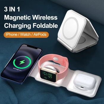 Magnetic Wireless Charger for Iphone Airpods apple Watch Portable Foldable 3 in 1
