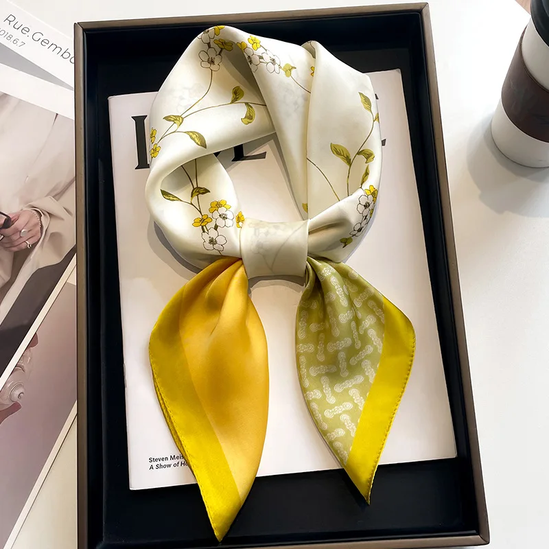 New Fashion Cat Print Satin Square Silk Scarf for Women Hand Bag Wrist Wraps Lady Scarves Shawl Neckerchief Foulard Luxury 5