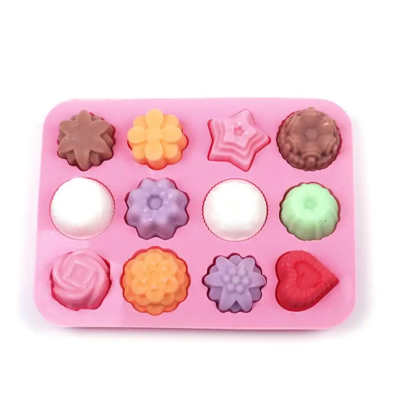 12 Cavity Cake Baking Mould Flower Shaped Silicone Mould DIY Handmade Candle Soap Moulds Mold Cake Baking Soap Molds candle making moulds soap crafting mould skull shaped silicone diy making molds