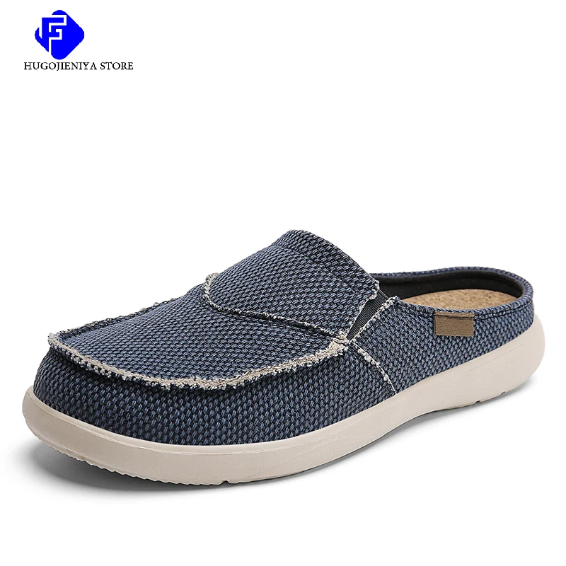 

2023 New Summer Men Canvas Shoes Lightweight Breathable Slip On Casual Half Shoes Fashion Beach Vacation Loafers Big Size 47