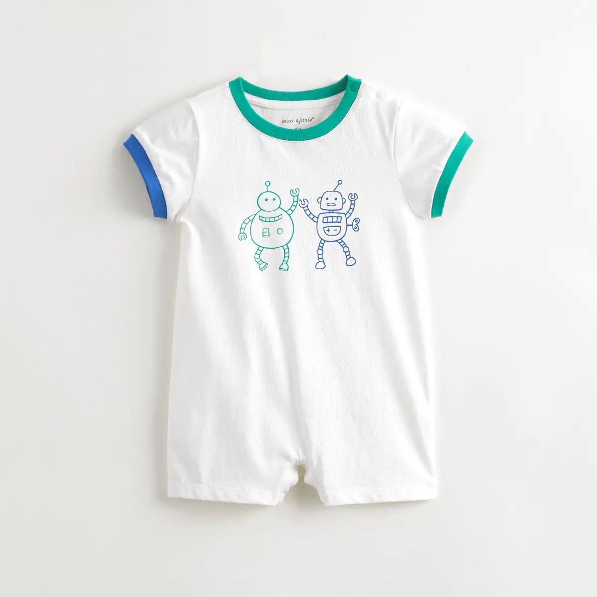 

MARC&JANIE Baby Boys Robot Color Patched Bodysuit Baby Crawling Suit for Summer 240520