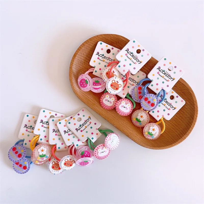 

2pcs/set Cute Kawaii Baby Rubber Hair Bands Headband Cartoon Fruit Animals Elastic Hair Ring Rope Tie for Girls Kids Accessoires