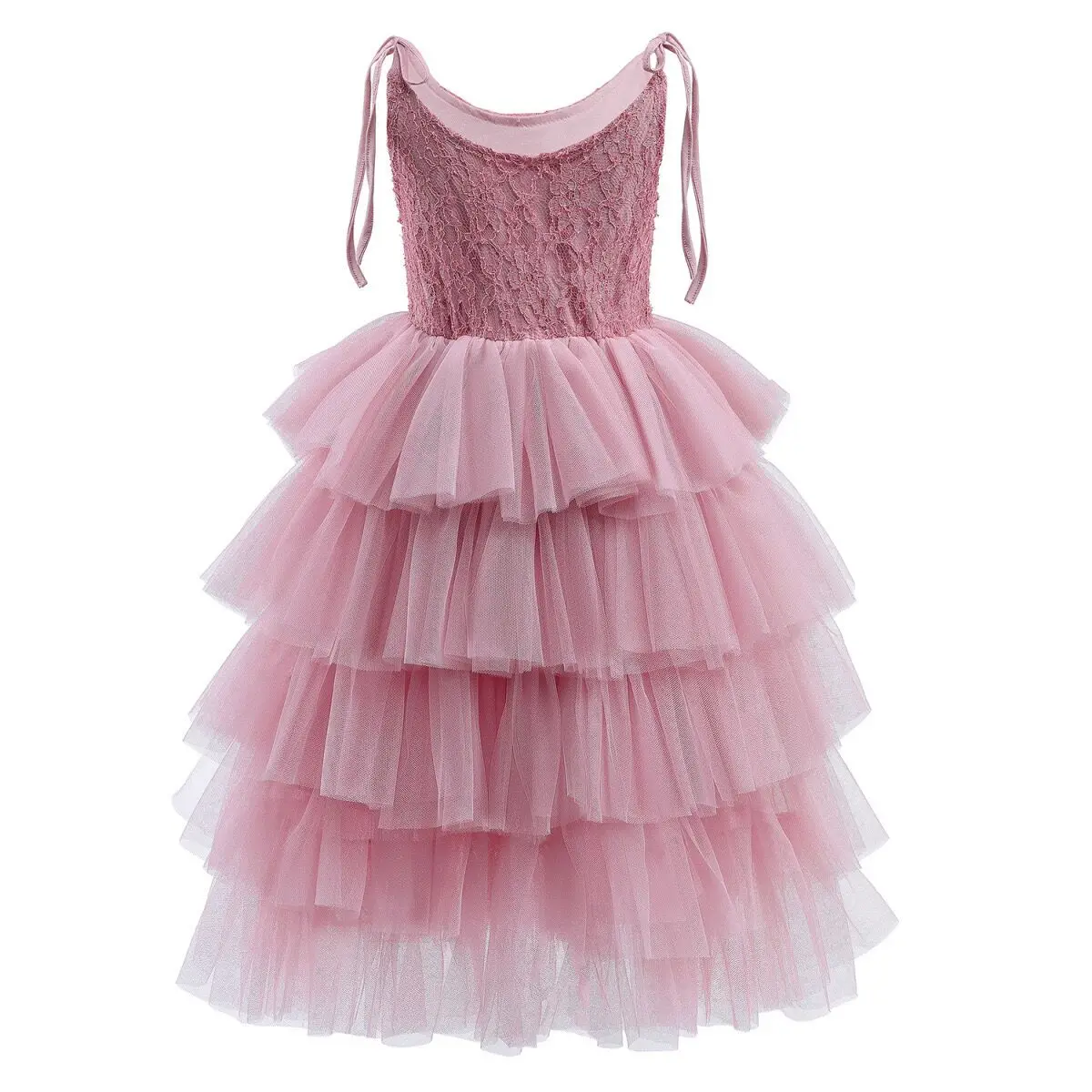 

Little Girls Princess Party Dresses for Birthday Wedding Sling Lace Kids Summer Layered Dress 2-8 Yrs Children Vacation Clothing