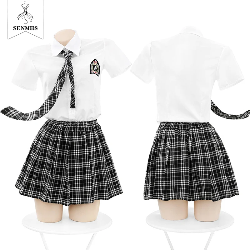 

SENMHS Sexy Cosplay Costumes College Blue White High Quality Soft Fabric Sailor Suit With Lovely Sweet Student Uniform