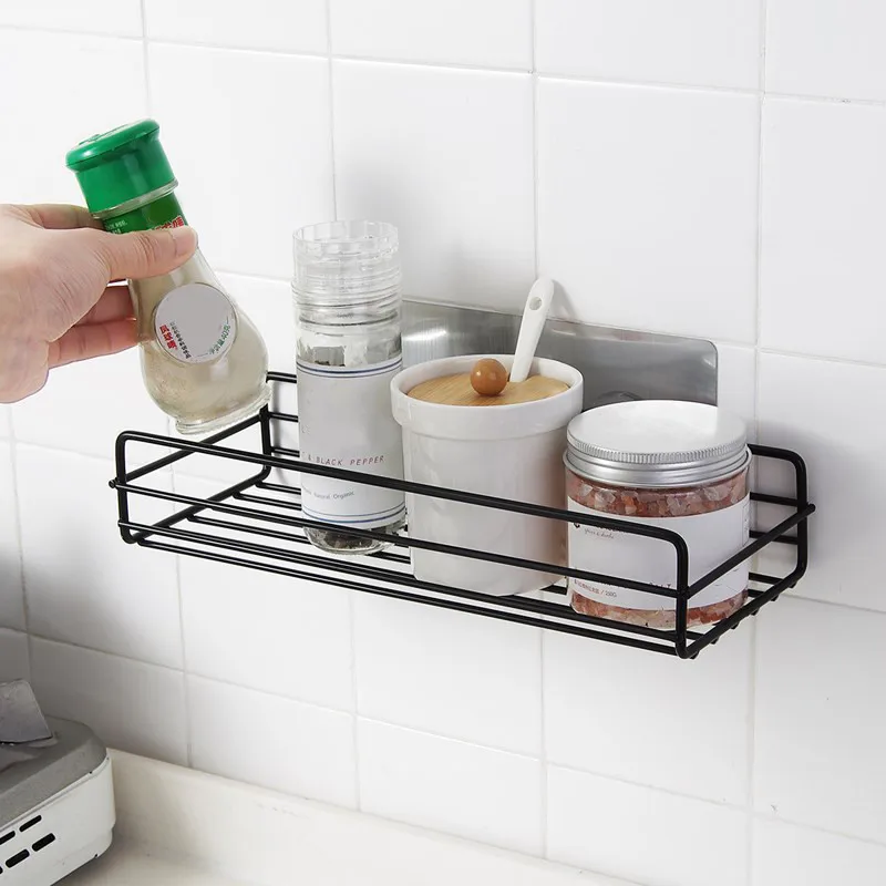Shower Wall Shelf Punch Free Shower Shelf Black White Storage Suction Basket Storage Rack Kitchen Bathroom Accessories MJ 4