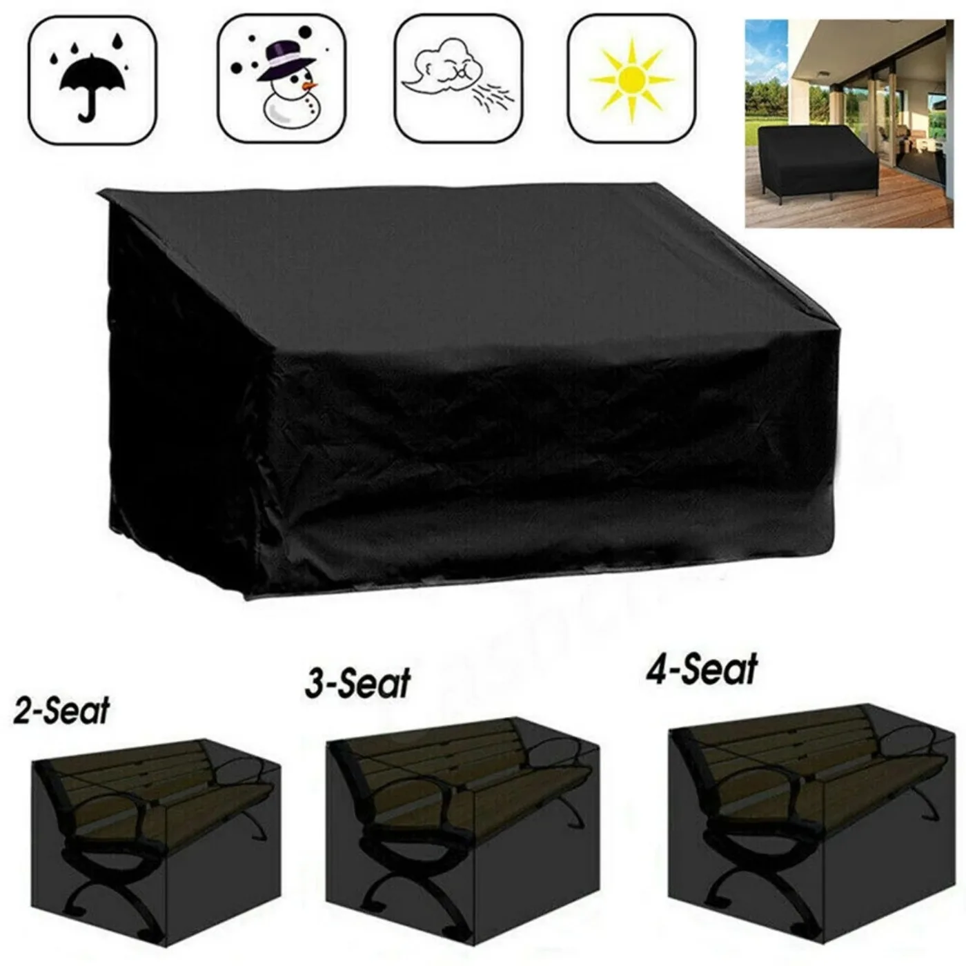 1PC Oxford Cloth Black Garden Furniture Cover Windproof Protective Cover Dustproof Outdoor Garden Chair Table Sofa Protector 4