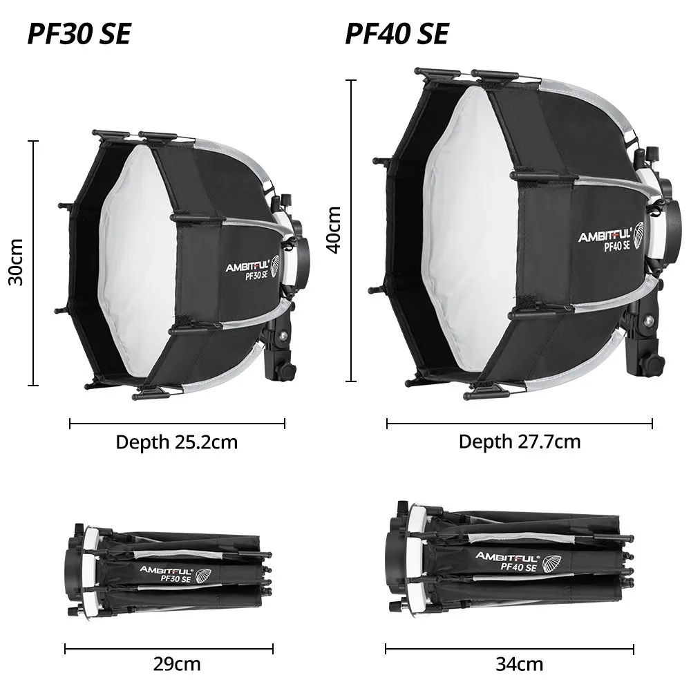 AMBITFUL 30cm PF30 SE 40cm PF40 SE 카메라 플래시 미니 소프트박스 휴대용 옥타곤 우산형 소프트박스 + V1 AD200PRO용 허니컴 그리드