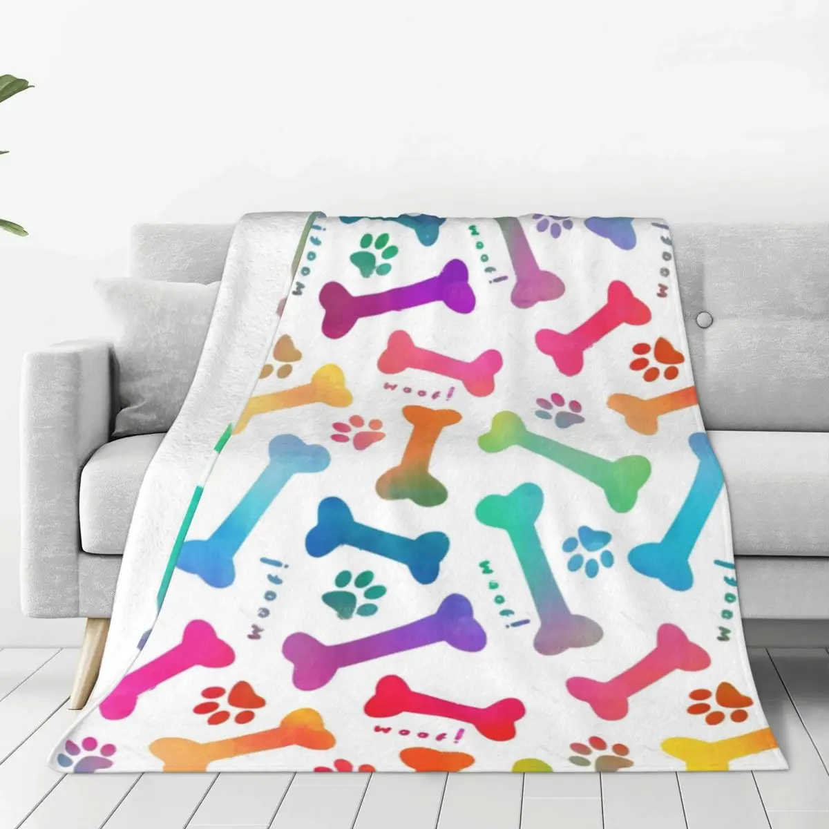 

Rainbow Dog Bones Paw Prints Blankets cute animal Flannel Throw Blanket Bedding Couch Personalised Soft Warm Bedspreads