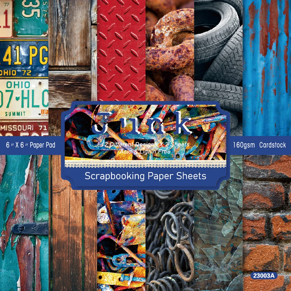 KLJUYP 24 sheets 6"X6" Junk Paper Scrapbook paper Scrapbooking patterned paper pack DIY craft Background paper