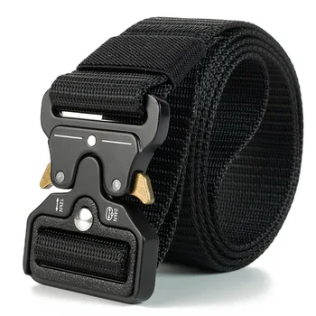 Men's casual belt with adjustable plastic buckle - durable black sports belt suitable for hiking, football matches, casual wear,