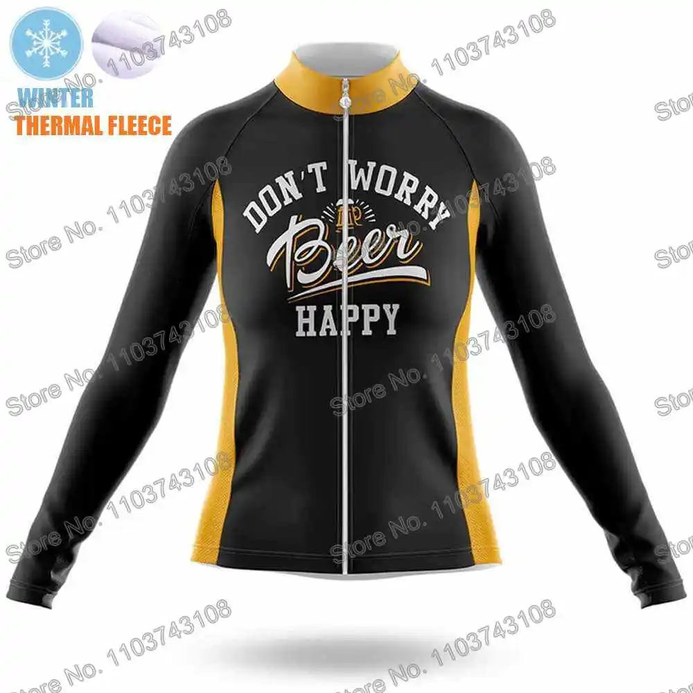 Beer Happy Cycling Jersey Winter Cycling Clothing Women Road Race Bike Shirt Autumn Long Sleeve MTB Bicycle Thermal Jacket