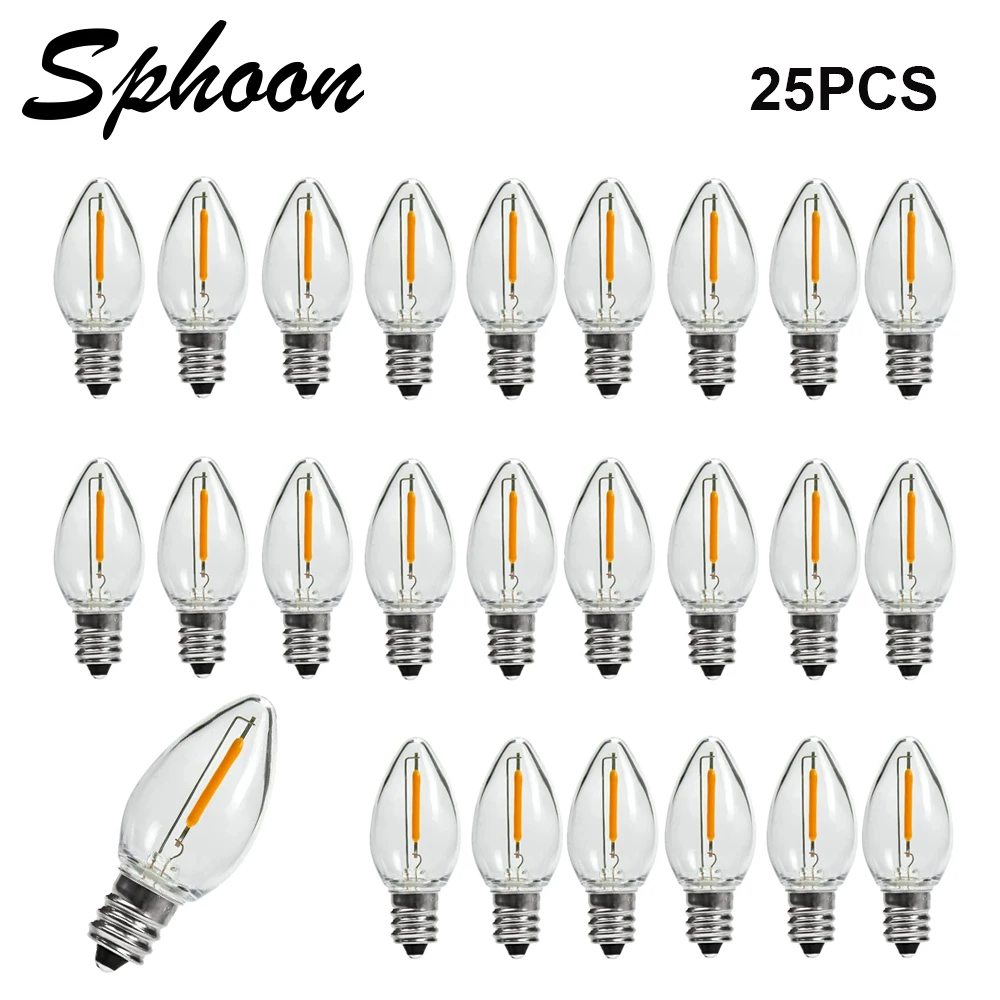 25PCS LED Edison Bulb E12 C7 Christmas Replacement Plastic Bulb 220V 0.5W warm white 2700K Night Light Bulbs for String Light