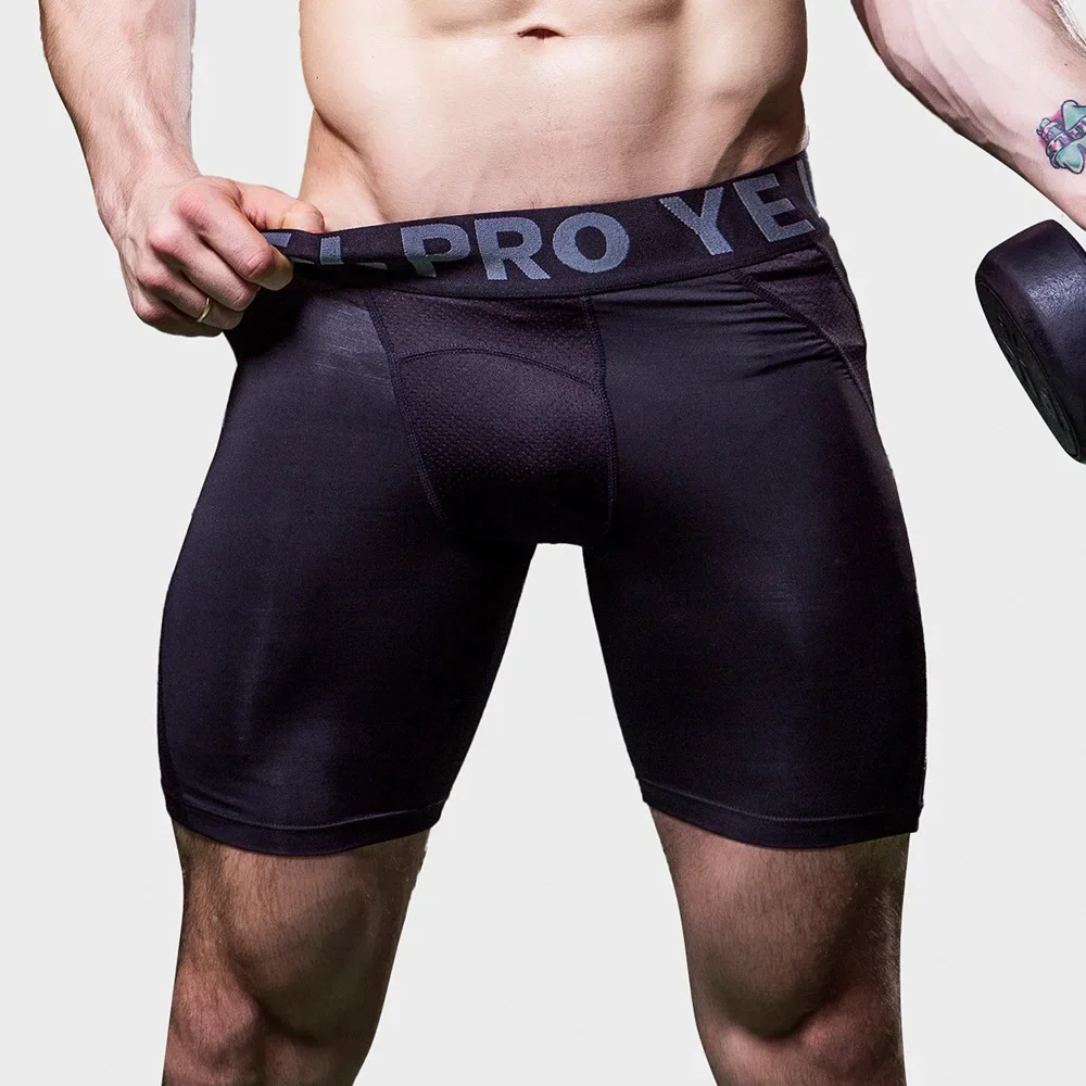 Men Sports Fitness Shorts Gym Training Quick-Drying Compression Leggings Cycling Shorts Basketball Running Short Workout Tight