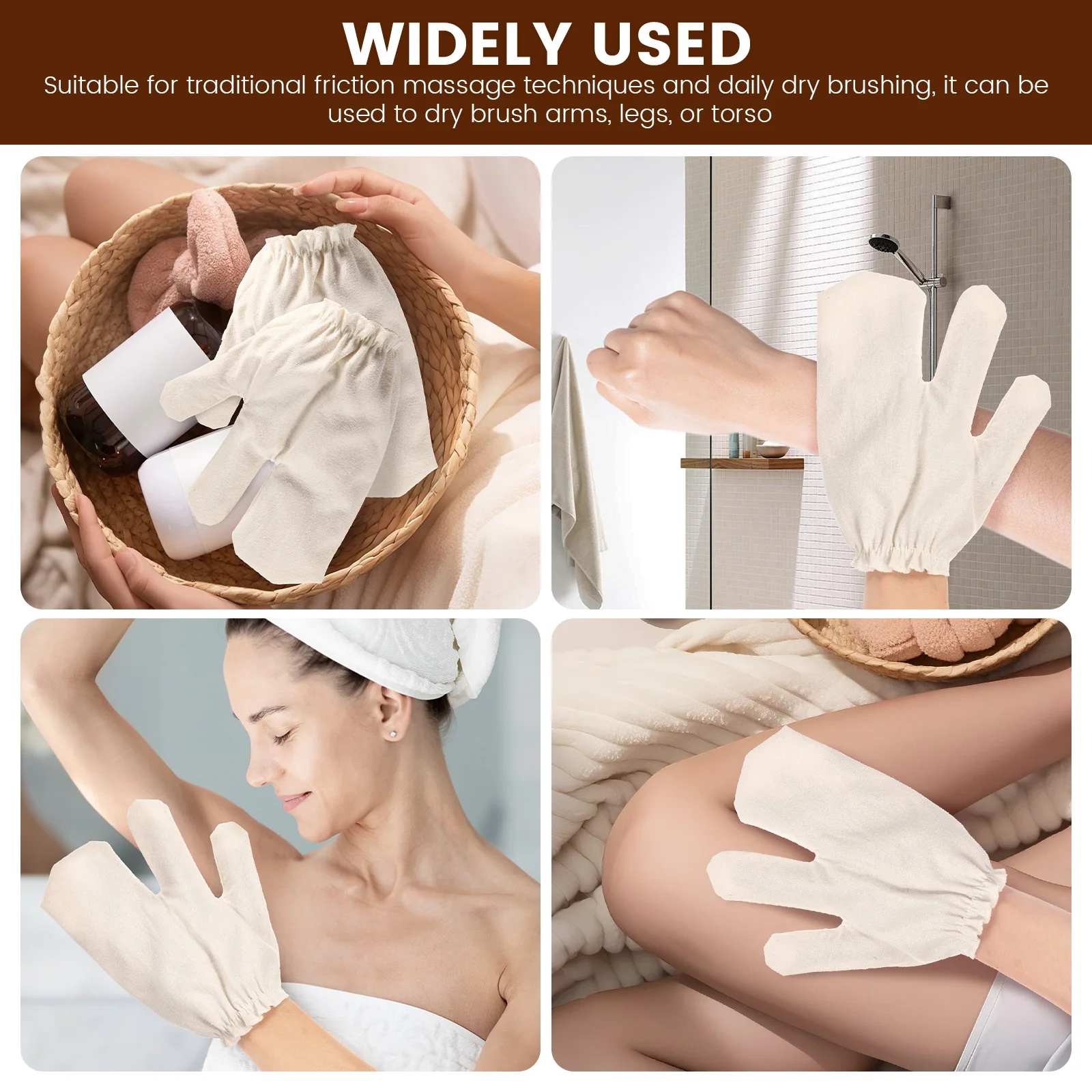 1 Pair Exfoliating Shower Gloves Soft Raw Silk Body Massage Glove With Elastic Wristband Bath Rubdown Glove for Arm Leg Cleaning