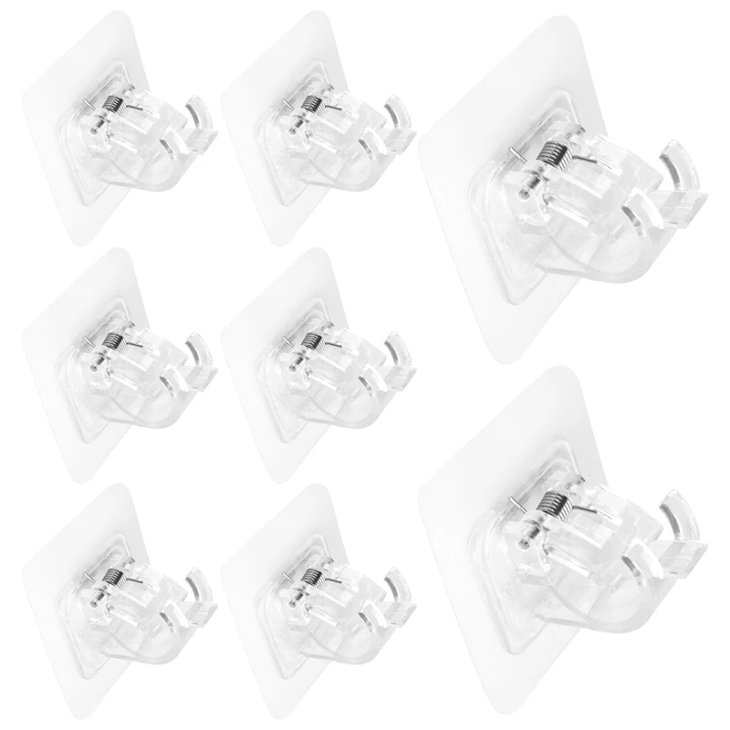 8PCS No Drill Curtain Rod Brackets Curtain Rod Holder Hooks Nail Free Hooks Hangers Home
